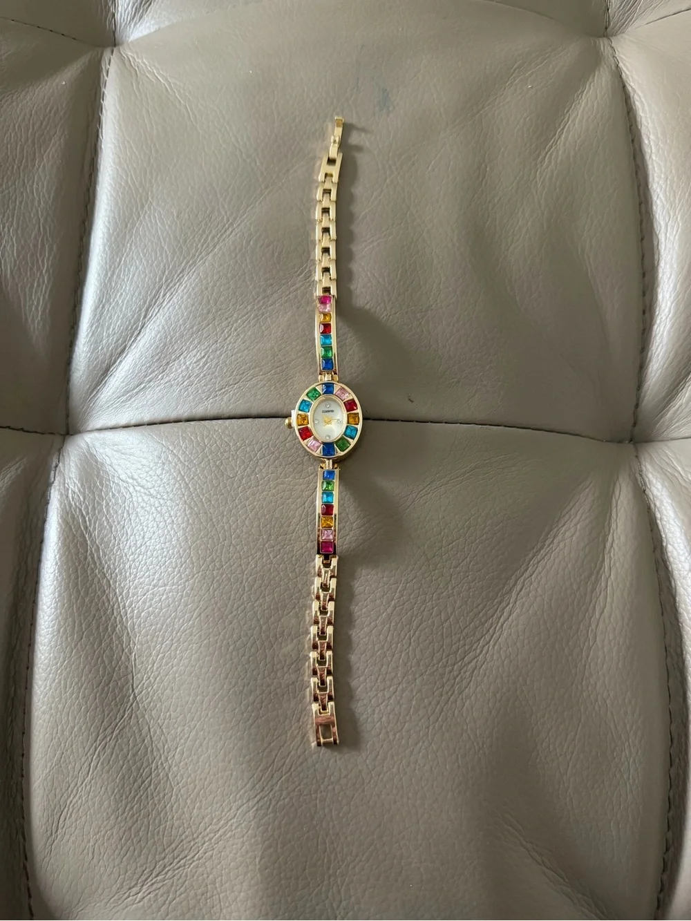 Vintage Inspired Rainbow Crystal Bangle Rhinestone Bracelet Y2K Glam Watch